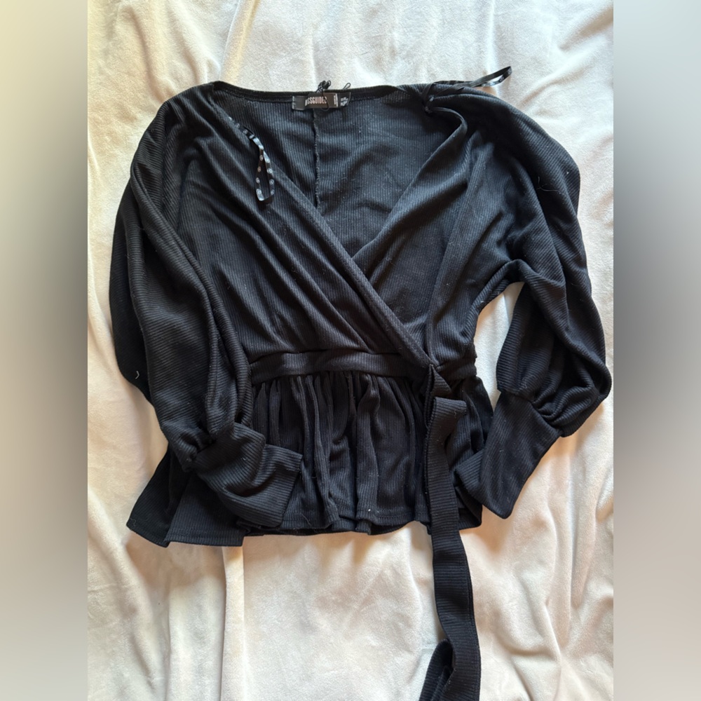 Missguided Black Wrap Shirt